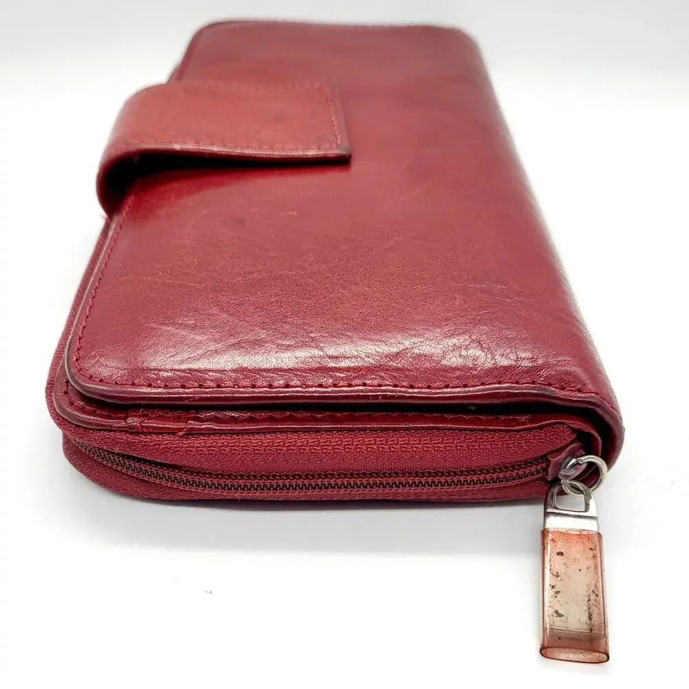 Vintage Pelle Studio Red Genuine Italian Leather Large Zip Around Closure Wallet